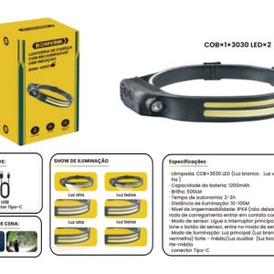 LANTERNA DE CABECA LED RECARREGAVEL USB-C BOM-4007 CB
